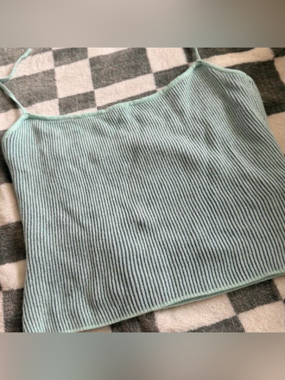 Light Aqua Ribbed Knit Tank Top